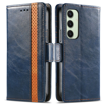 For Samsung Galaxy S24 FE 5G CaseNeo Splicing Dual Magnetic Buckle Leather Phone Case(Blue)