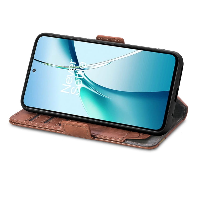 For Samsung Galaxy S24 FE 5G CaseNeo Splicing Dual Magnetic Buckle Leather Phone Case(Brown)