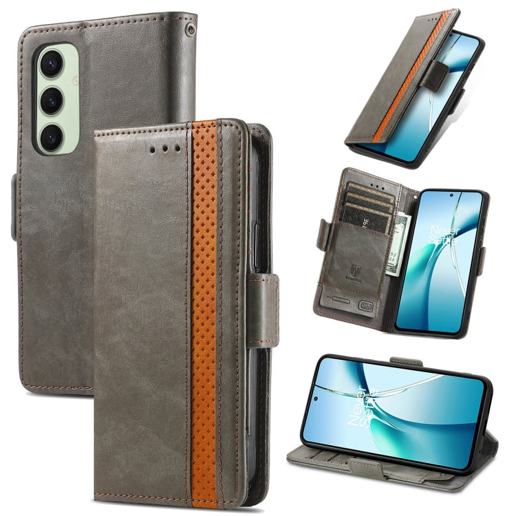 For Samsung Galaxy S24 FE 5G CaseNeo Splicing Dual Magnetic Buckle Leather Phone Case(Gray)