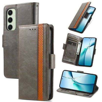 For Samsung Galaxy S24 FE 5G CaseNeo Splicing Dual Magnetic Buckle Leather Phone Case(Gray)