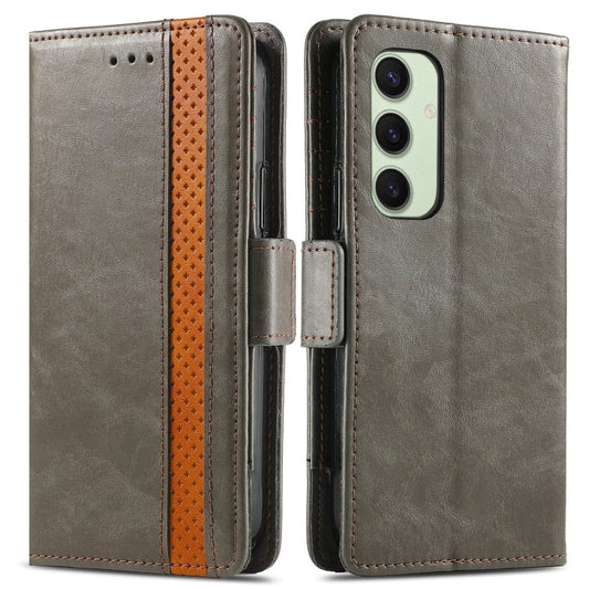 For Samsung Galaxy S24 FE 5G CaseNeo Splicing Dual Magnetic Buckle Leather Phone Case(Gray)