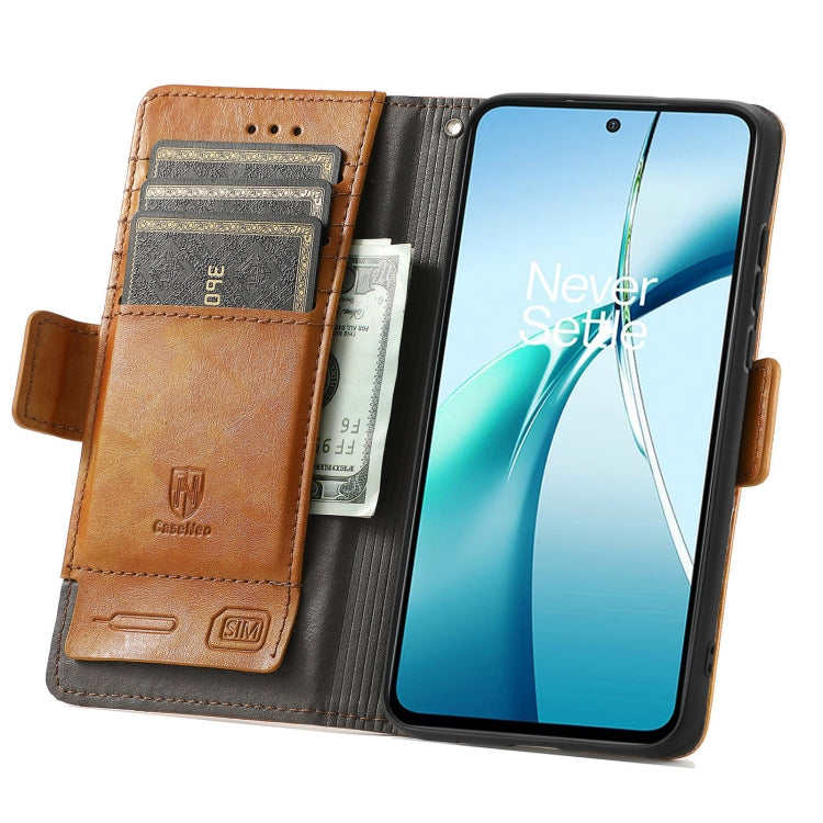 For Samsung Galaxy S24 FE 5G CaseNeo Splicing Dual Magnetic Buckle Leather Phone Case(Khaki)
