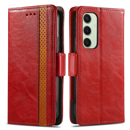 For Samsung Galaxy S24 FE 5G CaseNeo Splicing Dual Magnetic Buckle Leather Phone Case(Red)