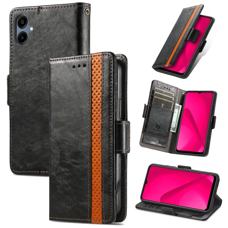 For Samsung Galaxy A06 4G CaseNeo Splicing Dual Magnetic Buckle Leather Phone Case(Black)