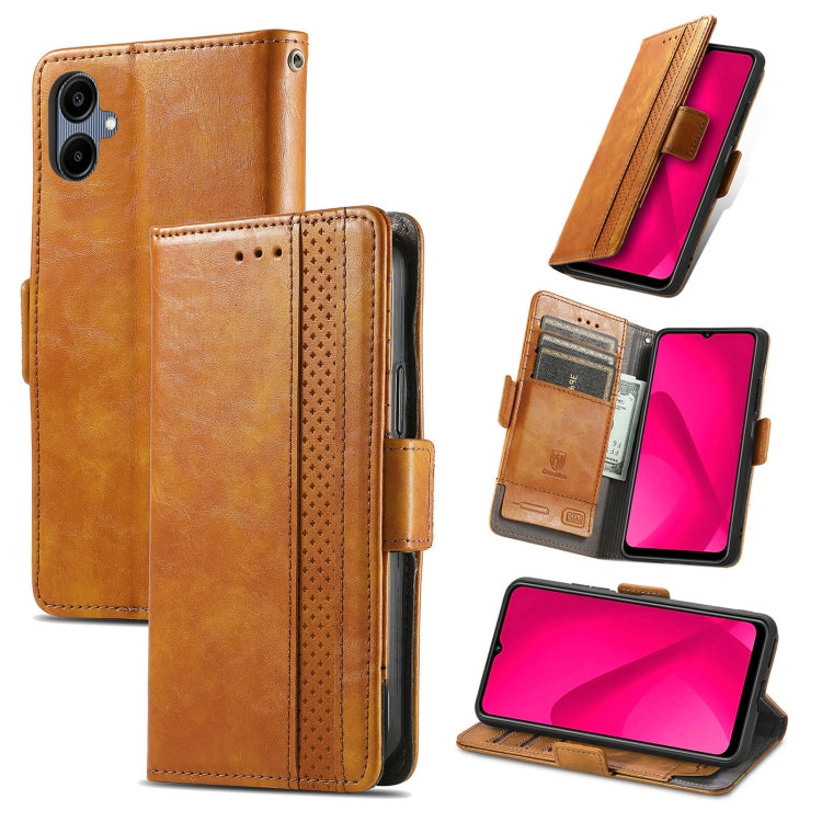 For Samsung Galaxy A06 4G CaseNeo Splicing Dual Magnetic Buckle Leather Phone Case(Khaki)