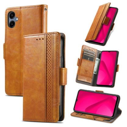 For Samsung Galaxy A06 4G CaseNeo Splicing Dual Magnetic Buckle Leather Phone Case(Khaki)