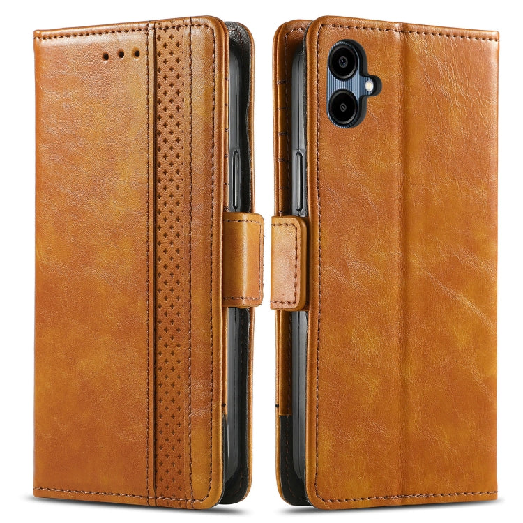 For Samsung Galaxy A06 4G CaseNeo Splicing Dual Magnetic Buckle Leather Phone Case(Khaki)