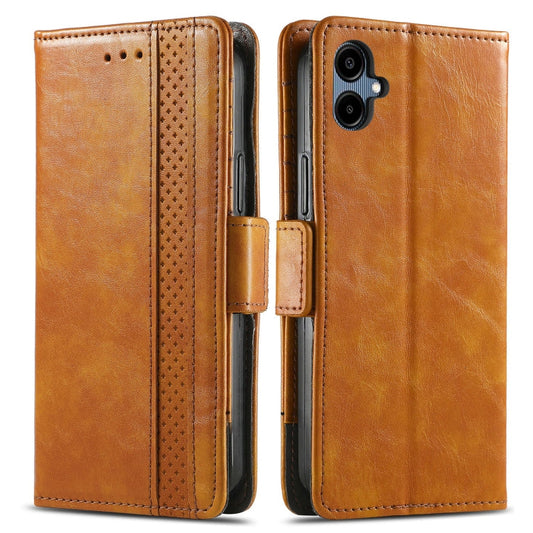 For Samsung Galaxy A06 4G CaseNeo Splicing Dual Magnetic Buckle Leather Phone Case(Khaki)