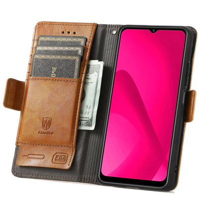 For Samsung Galaxy A06 4G CaseNeo Splicing Dual Magnetic Buckle Leather Phone Case(Khaki)