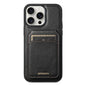 For iPhone 15 Pro Max Suteni H15 MagSafe Oil Eax Leather Detachable Wallet Back Phone Case(Black)