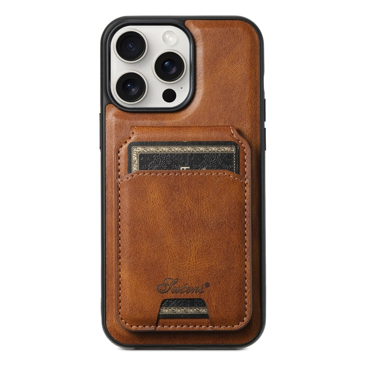 Pour iPhone 15 Pro Max Étui portefeuille détachable en cuir huilé Suteni H15 MagSafe (Marron)