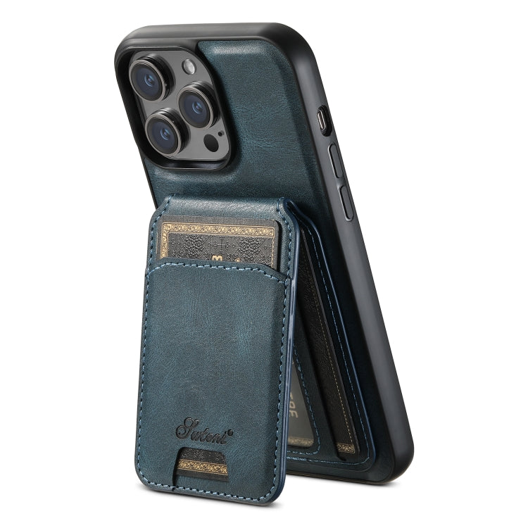 Pour iPhone 15 Pro Max Étui portefeuille détachable en cuir huilé Suteni H15 MagSafe (Bleu)
