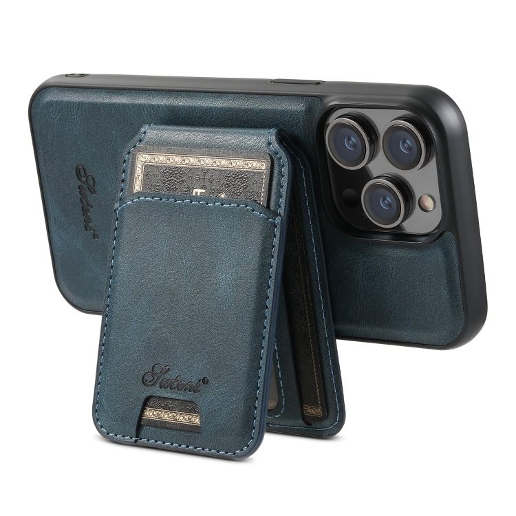 Pour iPhone 15 Pro Max Étui portefeuille détachable en cuir huilé Suteni H15 MagSafe (Bleu)