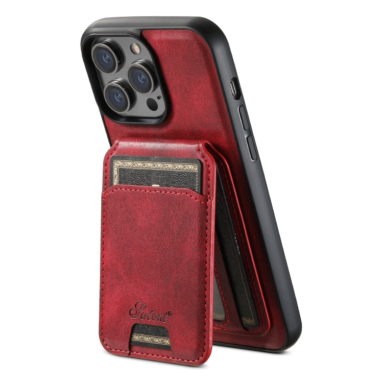 For iPhone 15 Pro Suteni H15 MagSafe Oil Eax Leather Detachable Wallet Back Phone Case(Red)