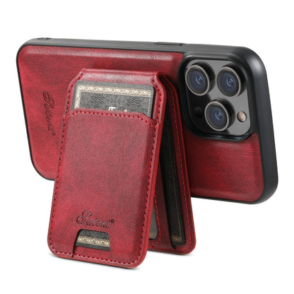 For iPhone 15 Pro Suteni H15 MagSafe Oil Eax Leather Detachable Wallet Back Phone Case(Red)