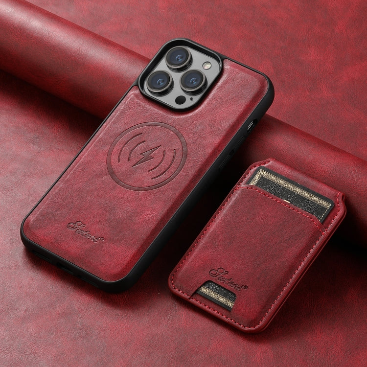 Pour iPhone 14 Suteni H15 MagSafe Coque arrière de téléphone en cuir huilé détachable (rouge)