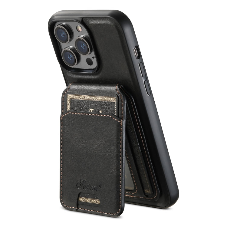 For iPhone 13 Pro Suteni H15 MagSafe Oil Eax Leather Detachable Wallet Back Phone Case(Black)