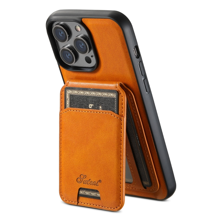 For iPhone 13 Suteni H15 MagSafe Oil Eax Leather Detachable Wallet Back Phone Case(Khaki)