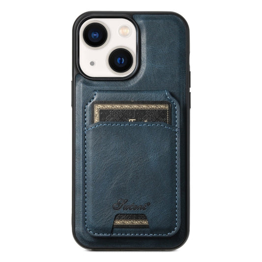 Pour iPhone 13 Étui de téléphone arrière portefeuille détachable en cuir huilé Suteni H15 MagSafe (bleu)