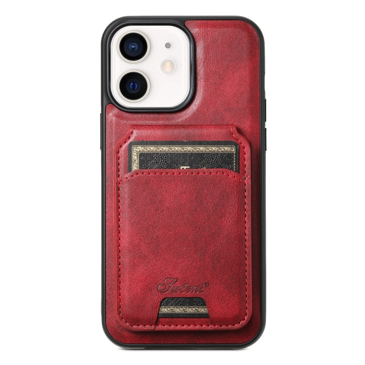 Pour iPhone 12 Étui H15 Suteni en Cuir Huilé MagSafe Détachable avec Porte-Cartes (Rouge)