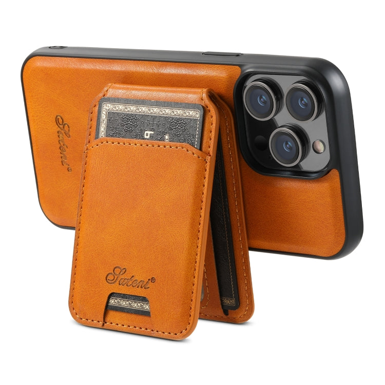 For iPhone 12  Suteni H15 MagSafe Oil Eax Leather Detachable Wallet Back Phone Case(Khaki)