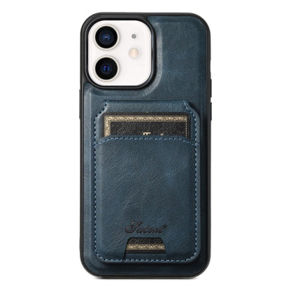 For iPhone 12  Suteni H15 MagSafe Oil Eax Leather Detachable Wallet Back Phone Case(Blue)