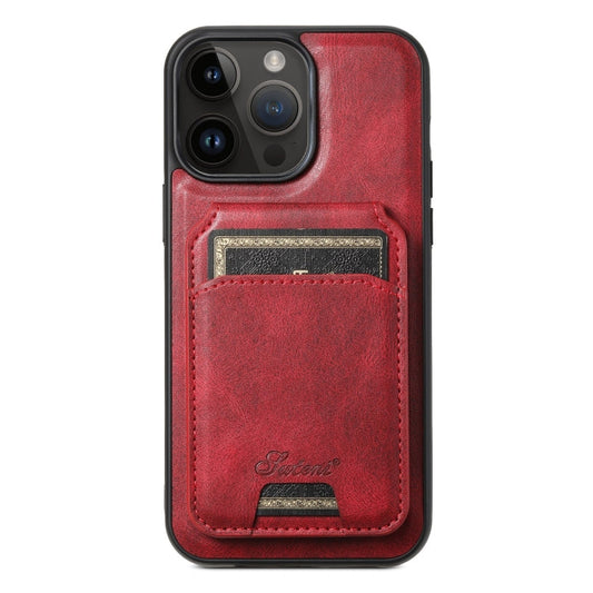 Pour iPhone 12 Pro Max Étui portefeuille détachable en cuir huilé Suteni H15 MagSafe (rouge)
