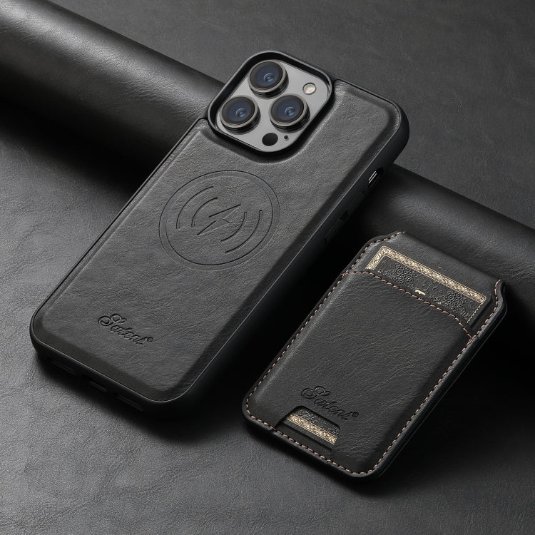 For iPhone 12 Pro Suteni H15 MagSafe Oil Eax Leather Detachable Wallet Back Phone Case(Black)