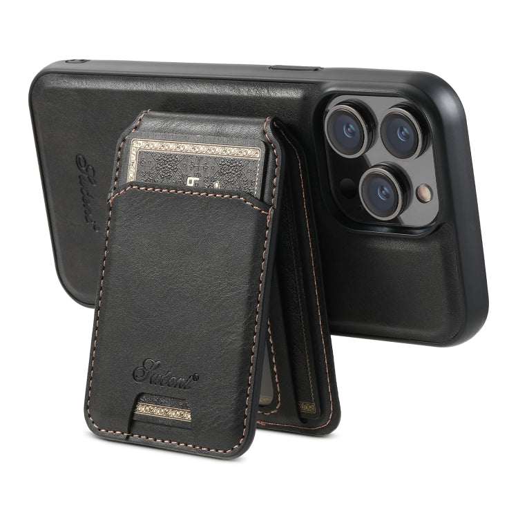For iPhone 12 Pro Suteni H15 MagSafe Oil Eax Leather Detachable Wallet Back Phone Case(Black)