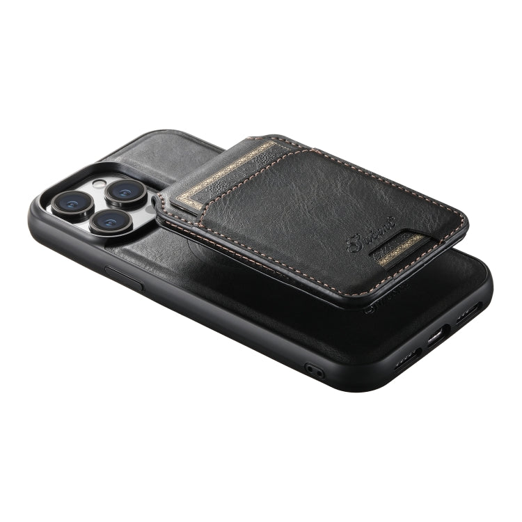 For iPhone 12 Pro Suteni H15 MagSafe Oil Eax Leather Detachable Wallet Back Phone Case(Black)