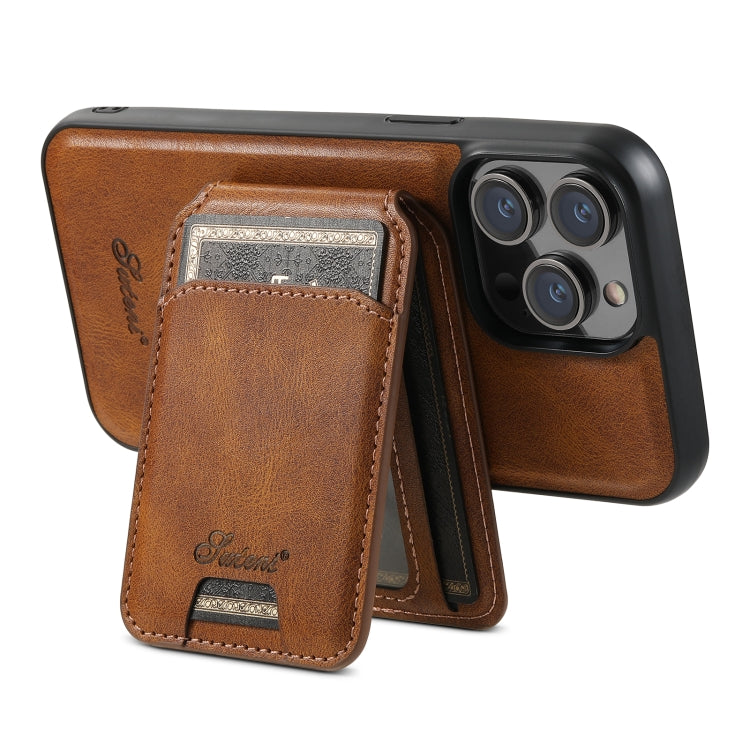 For iPhone 12 Pro Suteni H15 MagSafe Oil Eax Leather Detachable Wallet Back Phone Case(Brown)