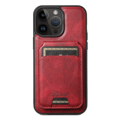 Pour iPhone 12 Pro Étui Suteni H15 MagSafe en Cuir Huilé avec Portefeuille Détachable (Rouge)