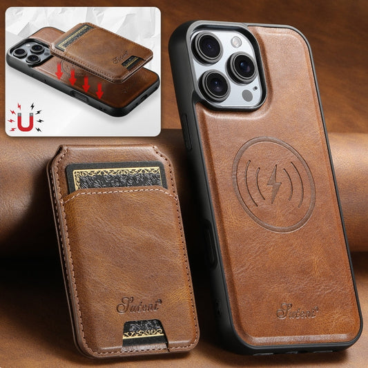 For iPhone 16 Suteni H15 MagSafe Oil Eax Leather Detachable Wallet Back Phone Case(Brown)
