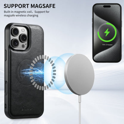 For iPhone 16 Pro Suteni H15 MagSafe Oil Eax Leather Detachable Wallet Back Phone Case(Black)