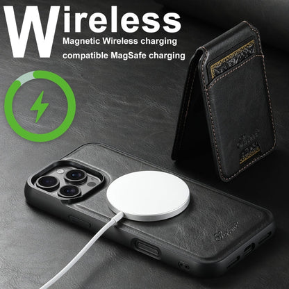 For iPhone 16 Pro Suteni H15 MagSafe Oil Eax Leather Detachable Wallet Back Phone Case(Black)