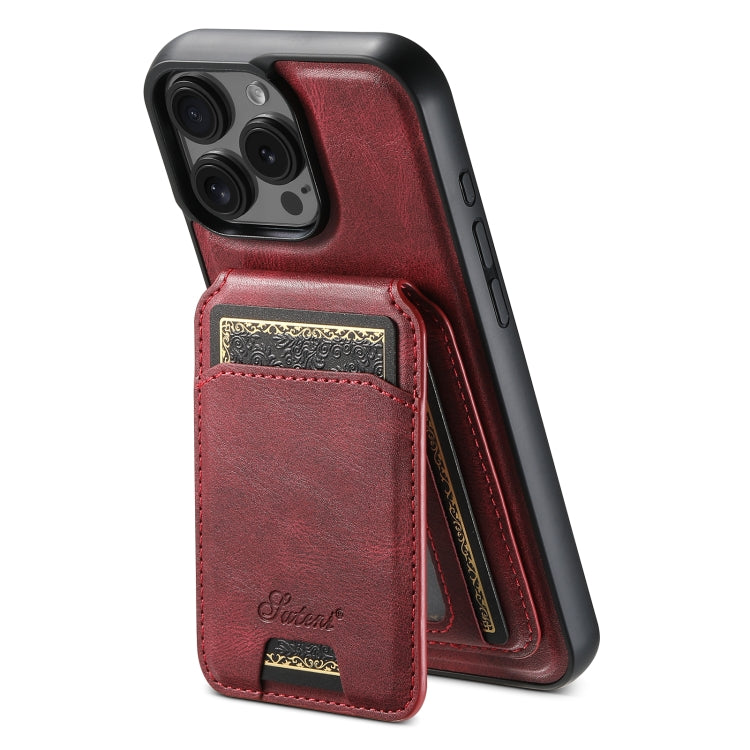 Pour iPhone 16 Pro Suteni H15 MagSafe Huile Étui de Téléphone Arrière en Cuir Détachable avec Portefeuille (Rouge)