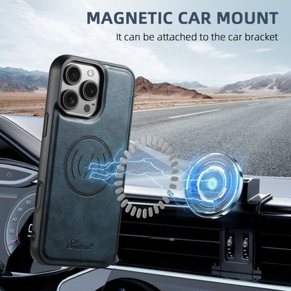 For iPhone 16 Pro Suteni H15 MagSafe Oil Eax Leather Detachable Wallet Back Phone Case(Blue)
