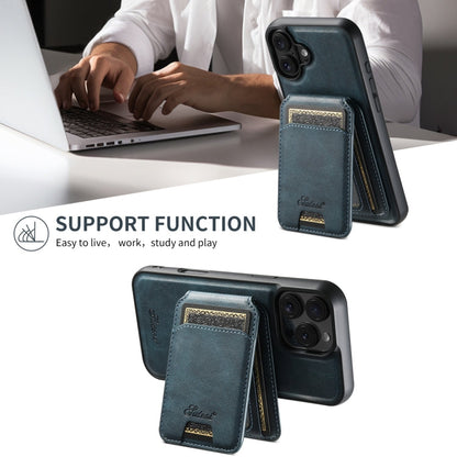 For iPhone 16 Pro Suteni H15 MagSafe Oil Eax Leather Detachable Wallet Back Phone Case(Blue)