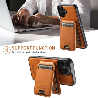For iPhone 16 Plus Suteni H15 MagSafe Oil Eax Leather Detachable Wallet Back Phone Case(Khaki)
