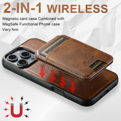 For iPhone 16 Pro Max Suteni H15 MagSafe Oil Eax Leather Detachable Wallet Back Phone Case(Brown)