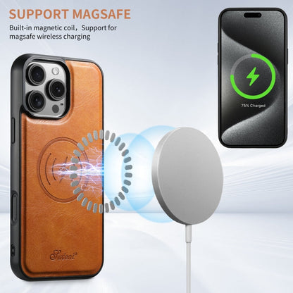 For iPhone 16 Pro Max Suteni H15 MagSafe Oil Eax Leather Detachable Wallet Back Phone Case(Khaki)
