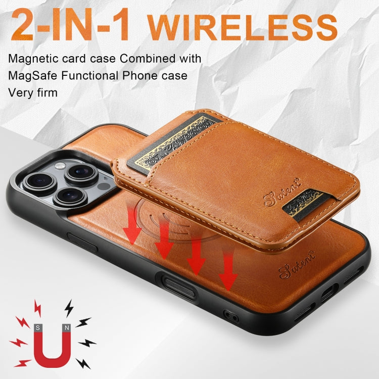 For iPhone 16 Pro Max Suteni H15 MagSafe Oil Eax Leather Detachable Wallet Back Phone Case(Khaki)
