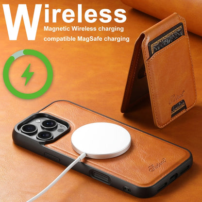 For iPhone 16 Pro Max Suteni H15 MagSafe Oil Eax Leather Detachable Wallet Back Phone Case(Khaki)