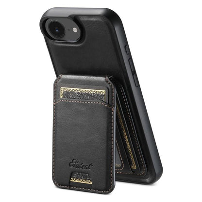 For iPhone 17e / 16e Suteni H15 MagSafe Oil Eax Leather Detachable Wallet Back Phone Case(Black)