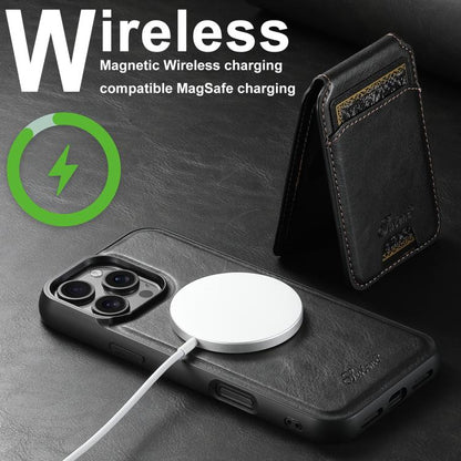 For iPhone 17e / 16e Suteni H15 MagSafe Oil Eax Leather Detachable Wallet Back Phone Case(Black)