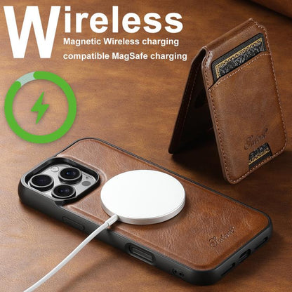 For iPhone 17e / 16e Suteni H15 MagSafe Oil Eax Leather Detachable Wallet Back Phone Case(Brown)