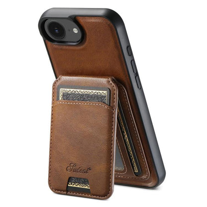 For iPhone 17e / 16e Suteni H15 MagSafe Oil Eax Leather Detachable Wallet Back Phone Case(Brown)