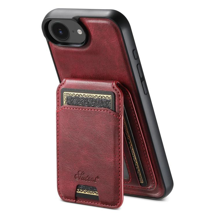 For iPhone 17e / 16e Suteni H15 MagSafe Oil Eax Leather Detachable Wallet Back Phone Case(Red)