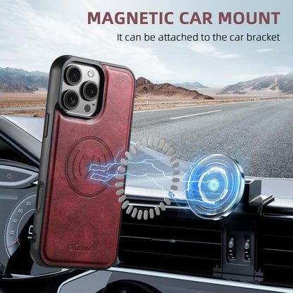 For iPhone 17e / 16e Suteni H15 MagSafe Oil Eax Leather Detachable Wallet Back Phone Case(Red)