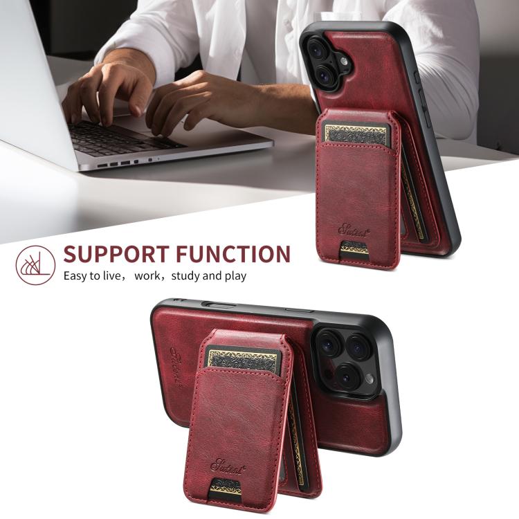 For iPhone 17e / 16e Suteni H15 MagSafe Oil Eax Leather Detachable Wallet Back Phone Case(Red)